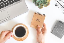 Hand holding table calendar