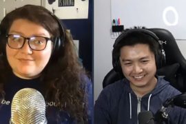Screenshot of podcast webcams of Tony and Jess.