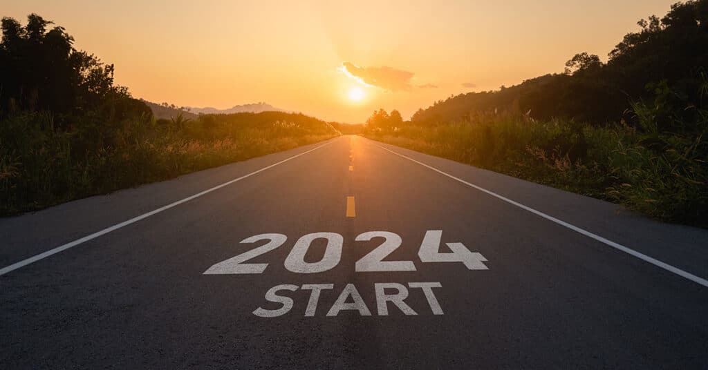 Photo of road leading to sunset with 2024 Start written on it